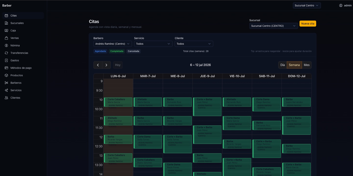 Calendario de citas de Barber Agenda